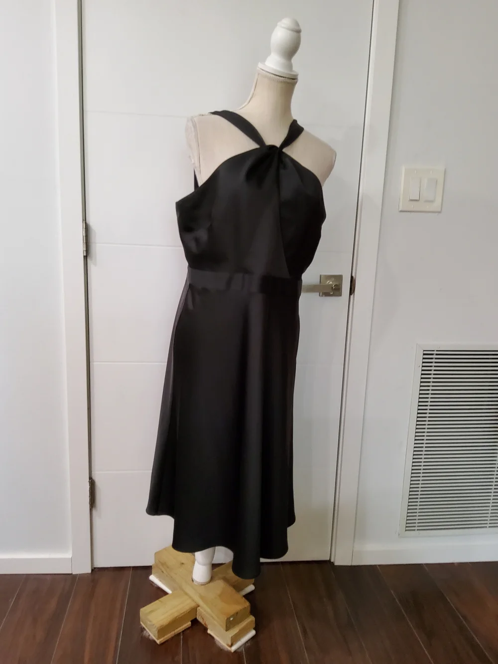 J.Crew Satin Black Halter Midi Dress Size 14